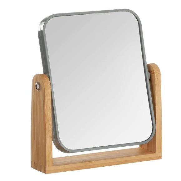 2 Sided 3X Magnifying Makeup Mirror with Bamboo Stand,Small Desk Table Mirror - Picture 1 of 5